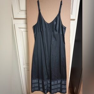Vintage Sears Black Nylon Slip Dress Size 38 Lace Hem Adjustable Straps